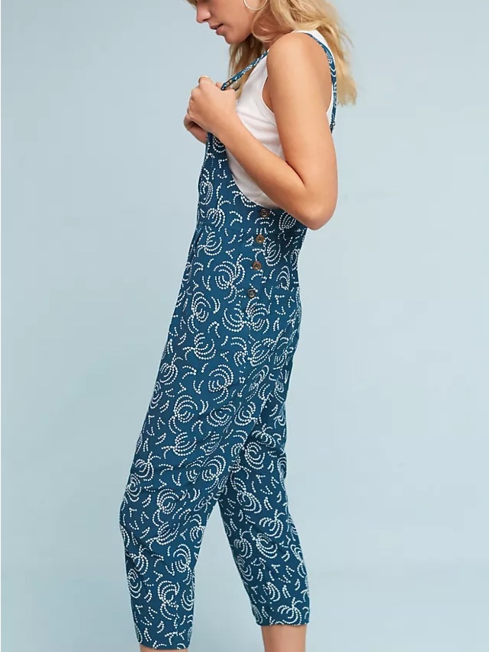 Maeve Teal Strapless Printed Jumpsuit Size Medium